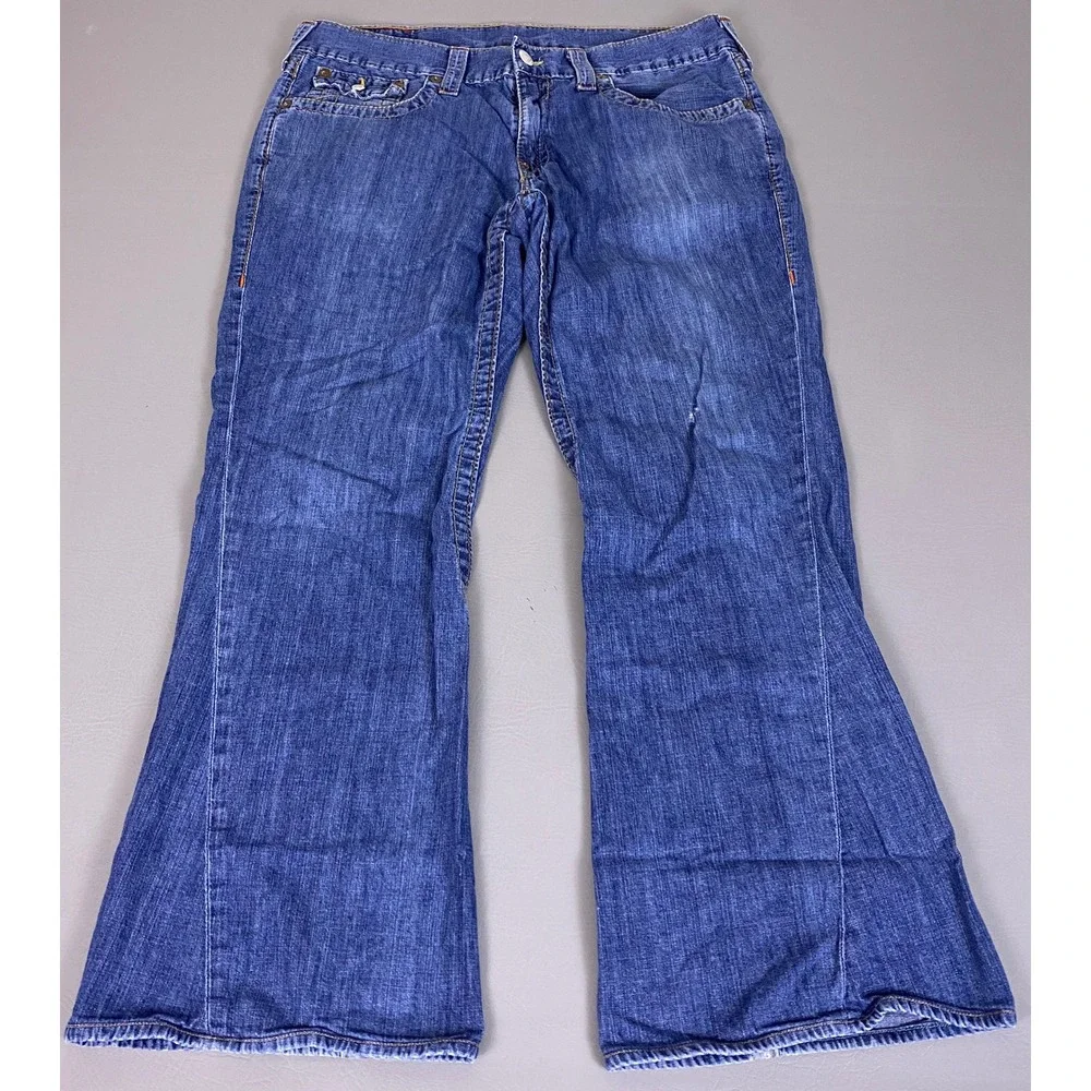 True Religion Joey Blue‎ Flared Jeans Men's Size 36x33 Made in USA Medium Wash